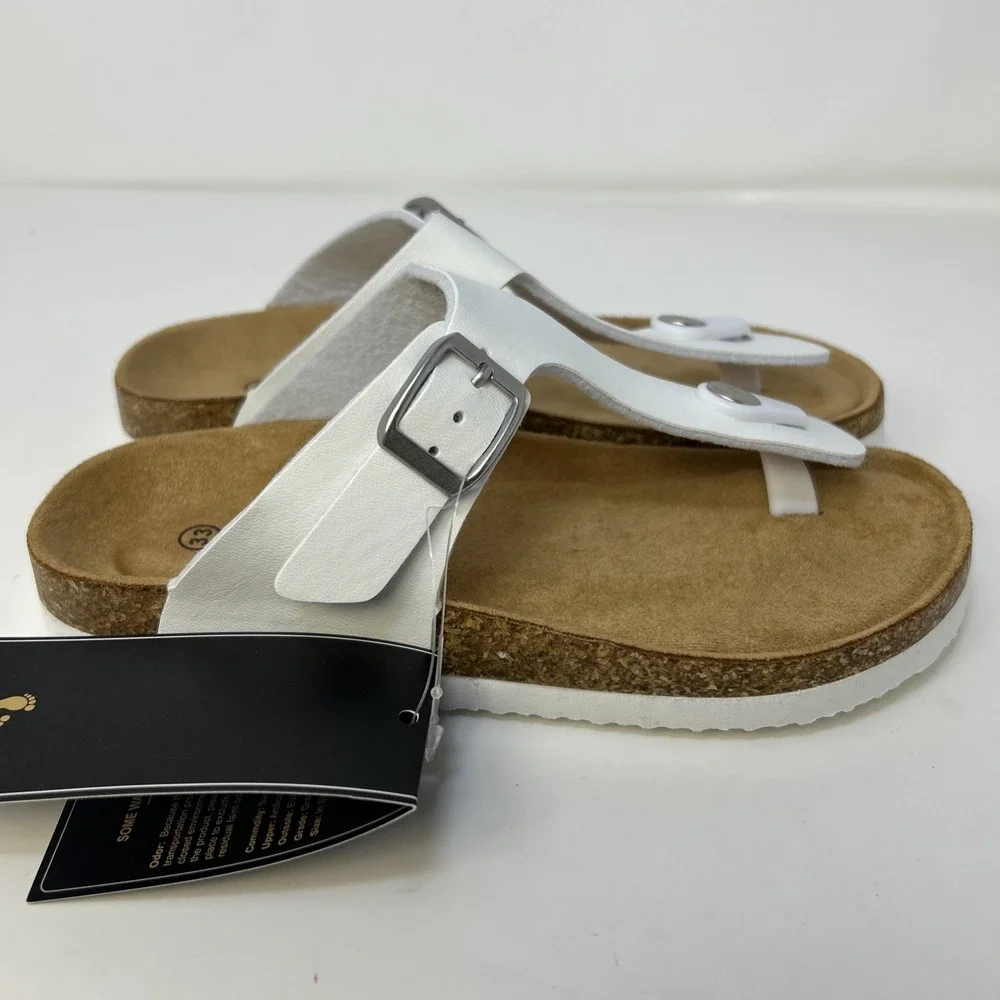 Torotto Kids Cork Footbed‎ Sandals White T-Strap Buckle EU 33 US 2Y NIB